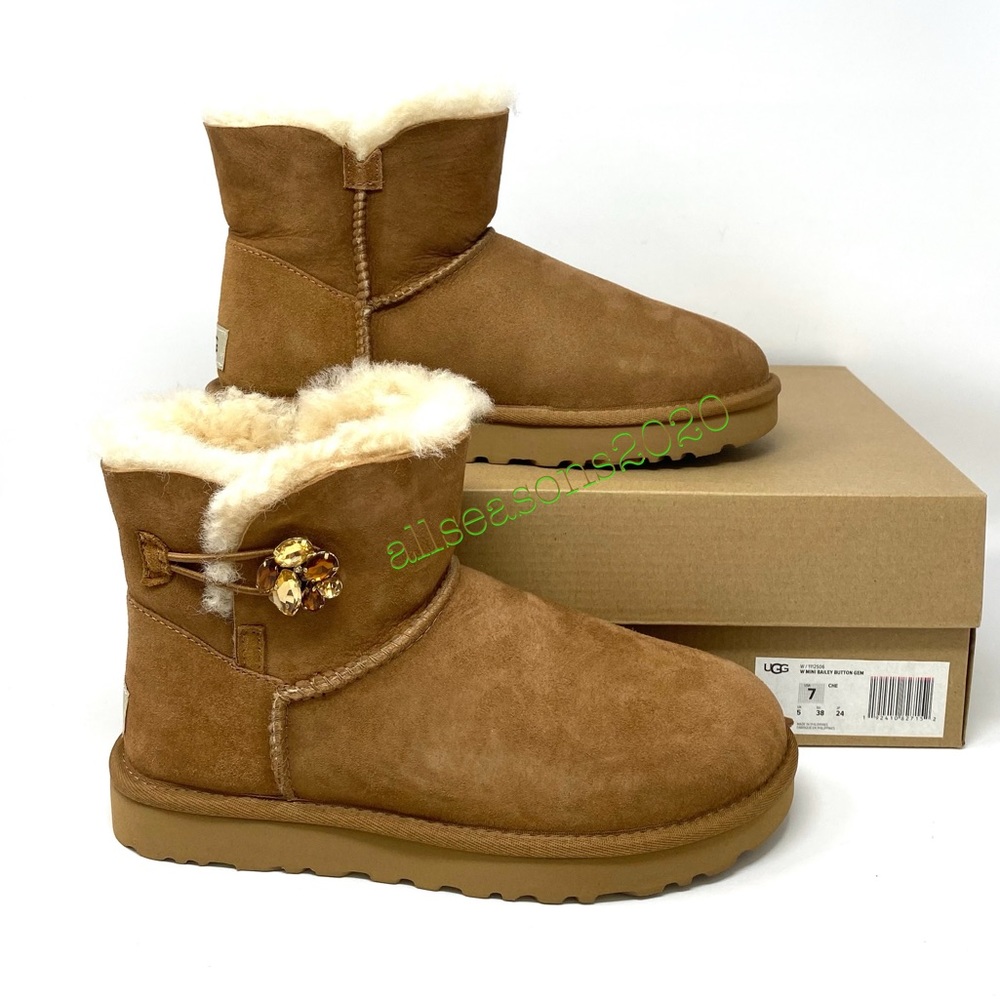 UGG Mini Bailey Button Women’s Boots Che Tan Suede - Picture 8 of 11